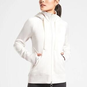 Athleta Triumph Luxe Shine Hoodie in Pearl White Long Sleeve Stretch Size XS